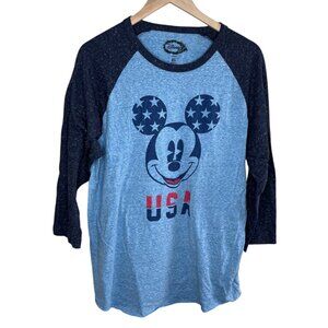 Disney Mickey Mouse USA Patriotic Raglan 3/4 Sleeve Baseball tee Shirt XL